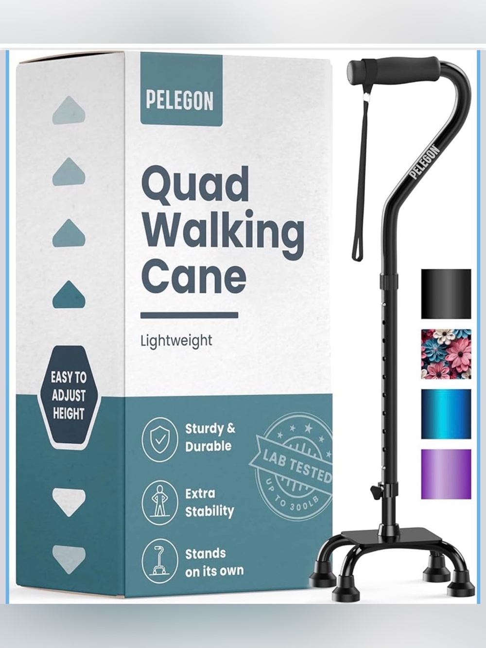 Black Quad Walking Cane – Adjustable Lightweight Mobility Cane